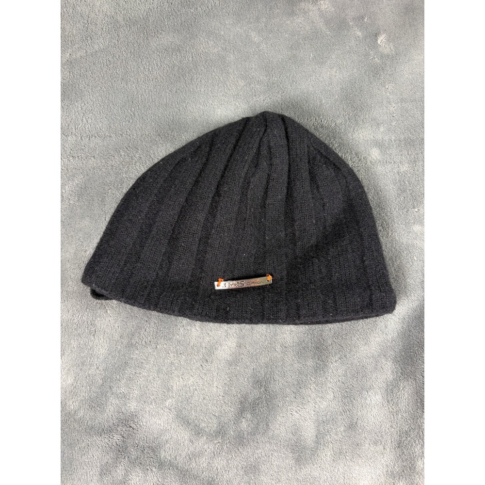 Ben Sherman Mens Ribbed Knit Fleece Lined Beanie One Size Black Metal Logo Plate